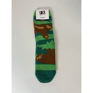 Sock it to me Slipper sock-Slow life Fuzzy warm non-slip grip green sloth